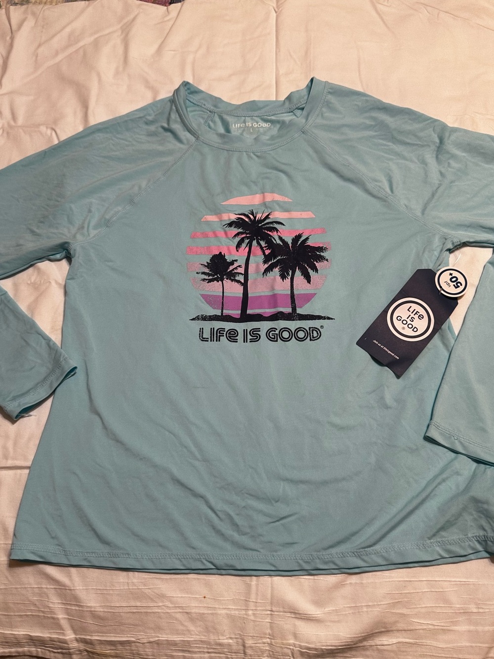 Life Is Good Teal Palm Graphic Long Sleeve Tee UPF 50 + lightweight
